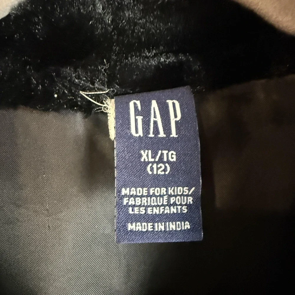Gap Jacket Kids XL 12 Black Faux Fur Fleece Full Zip Stand Collar Winter Warm
